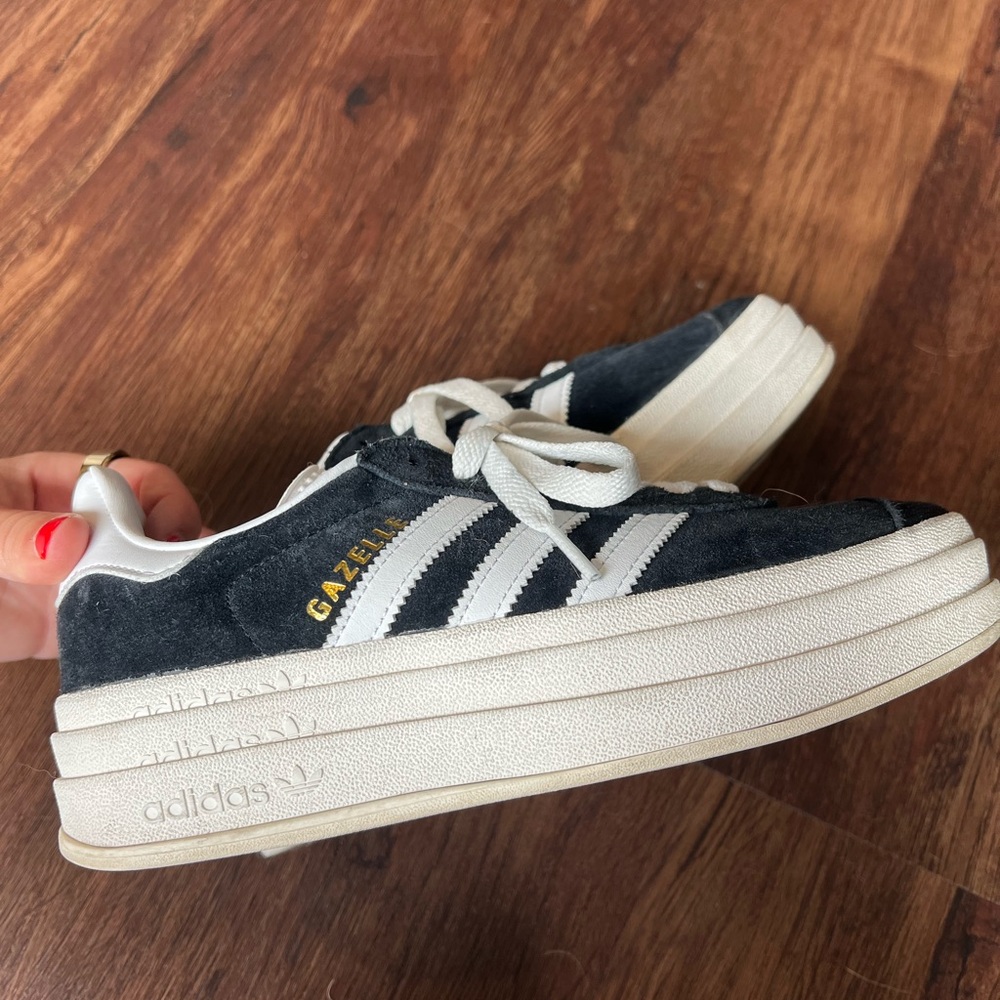 Adidas Gazelle Black Suede with White Platform